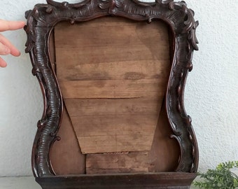 Antique Hand Carved Wooden Mirror Frame with Intricate Detailing and Old World Charm