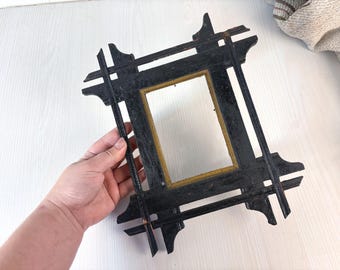 small antique Frame Carved Rustic Folk Art Decor for Family Photos