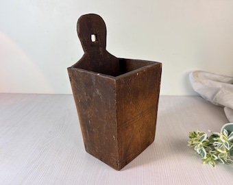Antique Wooden Spoon Holder wall mounted Carved Vintage Kitchen box organizer