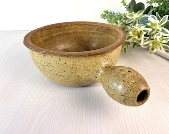 Vintage Light yellow - Green Ceramic Bowl ladle Handcrafted Glazed Kitchenware