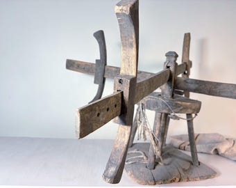 Antique big Wooden Yarn Swift Adjustable Skein Winder Historical Textile Artifact