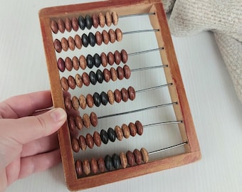 Vintage bank abacus. Old Wooden Calculator. Primitive Hand Carved country rustic tool