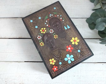 Vintage Coined Copper Box with Enamel  Ukrainian Traditional Costume Design  Perfect for Jewelry and Money Storage