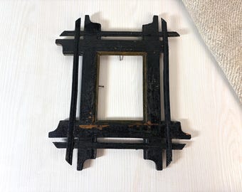 small antique Frame Carved Rustic Folk Art Decor for Family Photos