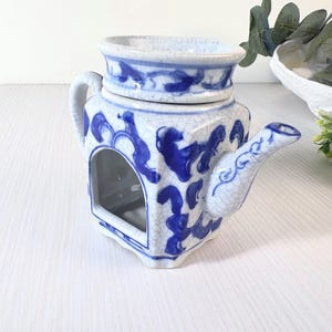 Vintage chinesische Tee-Set Aromatherapie-Lampe handbemaltes Porzellan mit blauem Blumenmuster