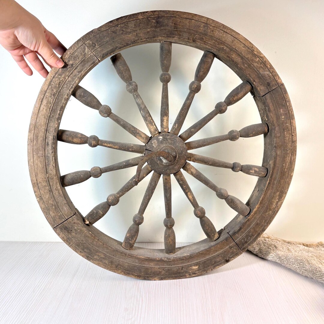 Carved Rims Antique Wooden Carved Wheel From a Spinning Wheels Primitive Farmhouse ...