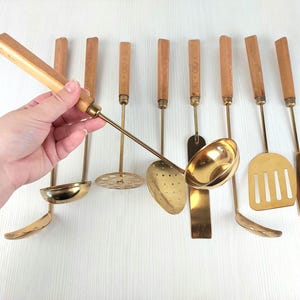 Vintage Kitchen Utensil Set of 9 items Durable Metal Tools with Gold Coating Perfect as a Gift for Mom
