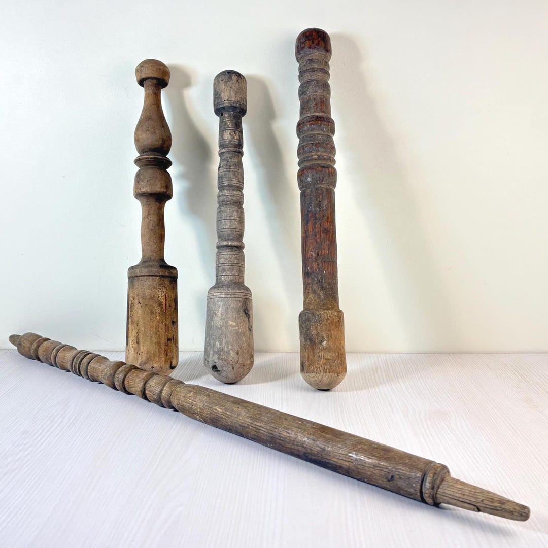 Mortar Line Pin Vintage Ukrainian Mortar Pestles and Rolling Pin Set Primitive Country ...