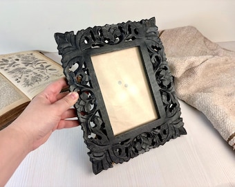 Vintage black wooden tabletop carved photo frame Timeless Piece for Your Art or Memories