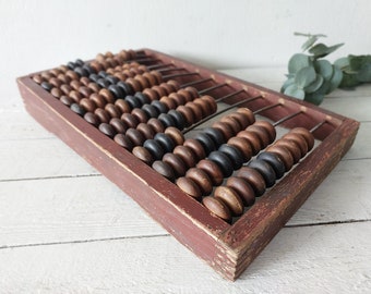 Vintage bank abacus. Old Wooden Calculator. Primitive Hand Carved country rustic tool