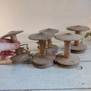 Set of 5 Big Antique Handcrafted Wooden Thread Spools for Sewing and ...