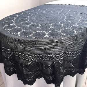 Big Vintage Handmade round Crochet Lace Tablecloth Large Soft Cotton black