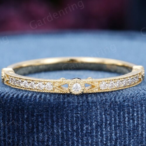 Curved Wedding Band Women Vintage Solid 14K Yellow Gold Bridal - Etsy