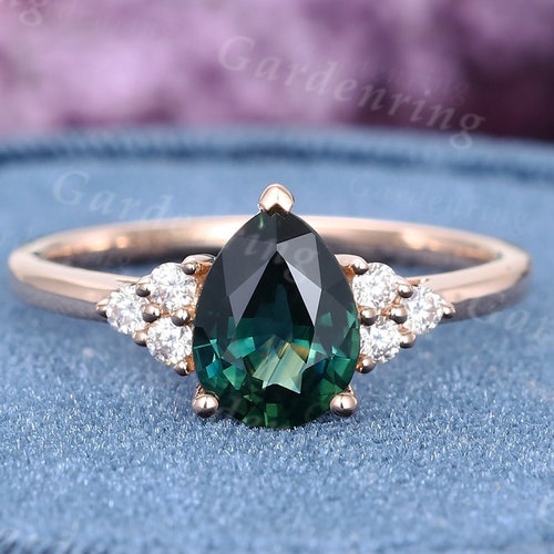 Vintage Unique Blue Sapphire Engagement Ring Set 14k Rose Gold - Etsy