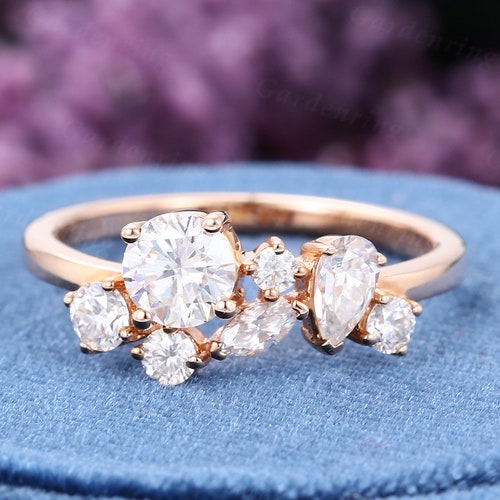 Pear Shaped Moissanite Engagement Ring Women Vintage Rose Gold - Etsy