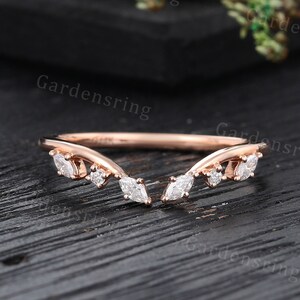 Marquise cut Moissanite Open wedding band Vintage Rose gold ring Diamond wedding band Delicate Promise Marriage Anniversary wedding band