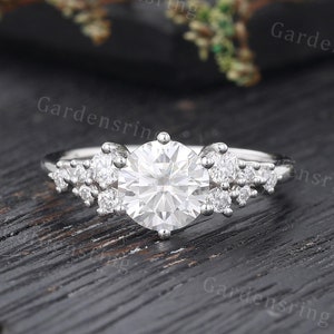 Vintage Moissanite engagement ring white gold engagement ring unique cluster ring Diamond wedding women bridal ring Promise Anniversary ring