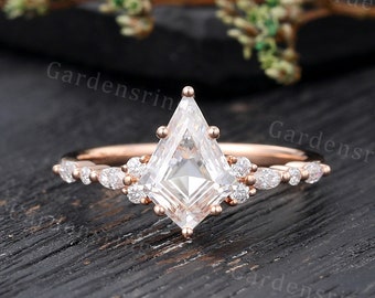 Kite cut Moissanite engagement ring Vintage Rose gold Half eternity Marquise cut Diamond Moissanite Wedding ring Promise Anniversary ring