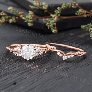 Vintage Moissaniet verlovingsring set delicate roségouden diamanten trouwring vrouwen unieke cluster ring bruids set belofte jubileum ring