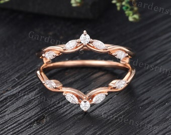 Marquise Moissanite curved wedding band Vintage Rose gold Diamond enhancer band Dainty Delicate Promise Marriage Anniversary wedding jacket