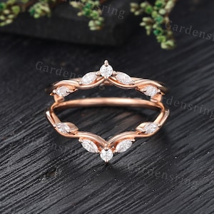 Marquise Moissanite curved wedding band Vintage Rose gold Diamond enhancer band Dainty Delicate Promise Marriage Anniversary wedding jacket