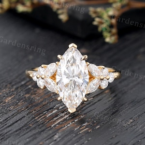 2ct Marquise cut Lab Grown Diamond Engagement ring Vintage solid gold engagement ring for women Cluster ring Bridal promise Anniversary ring