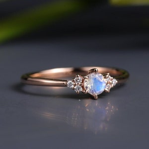 Moonstone engagement ring vintage unique diamond cluster rose gold engagement ring  women bridal wedding Promise anniversary gift for her