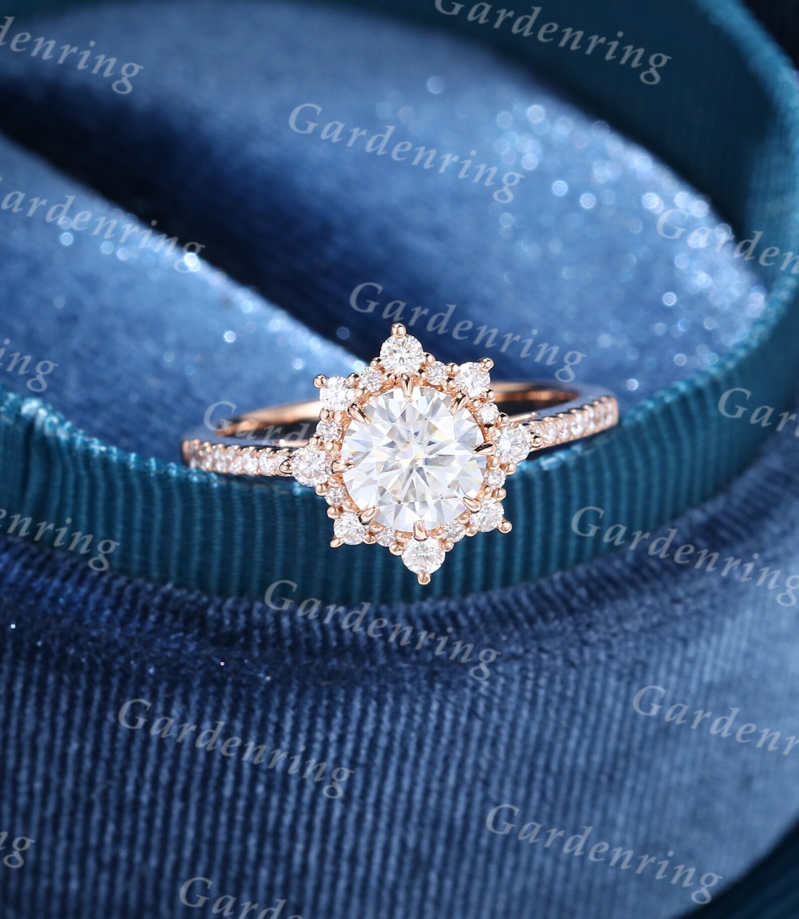 Unique Moissanite Engagement Ring Vintage Rose Gold Engagement Etsy