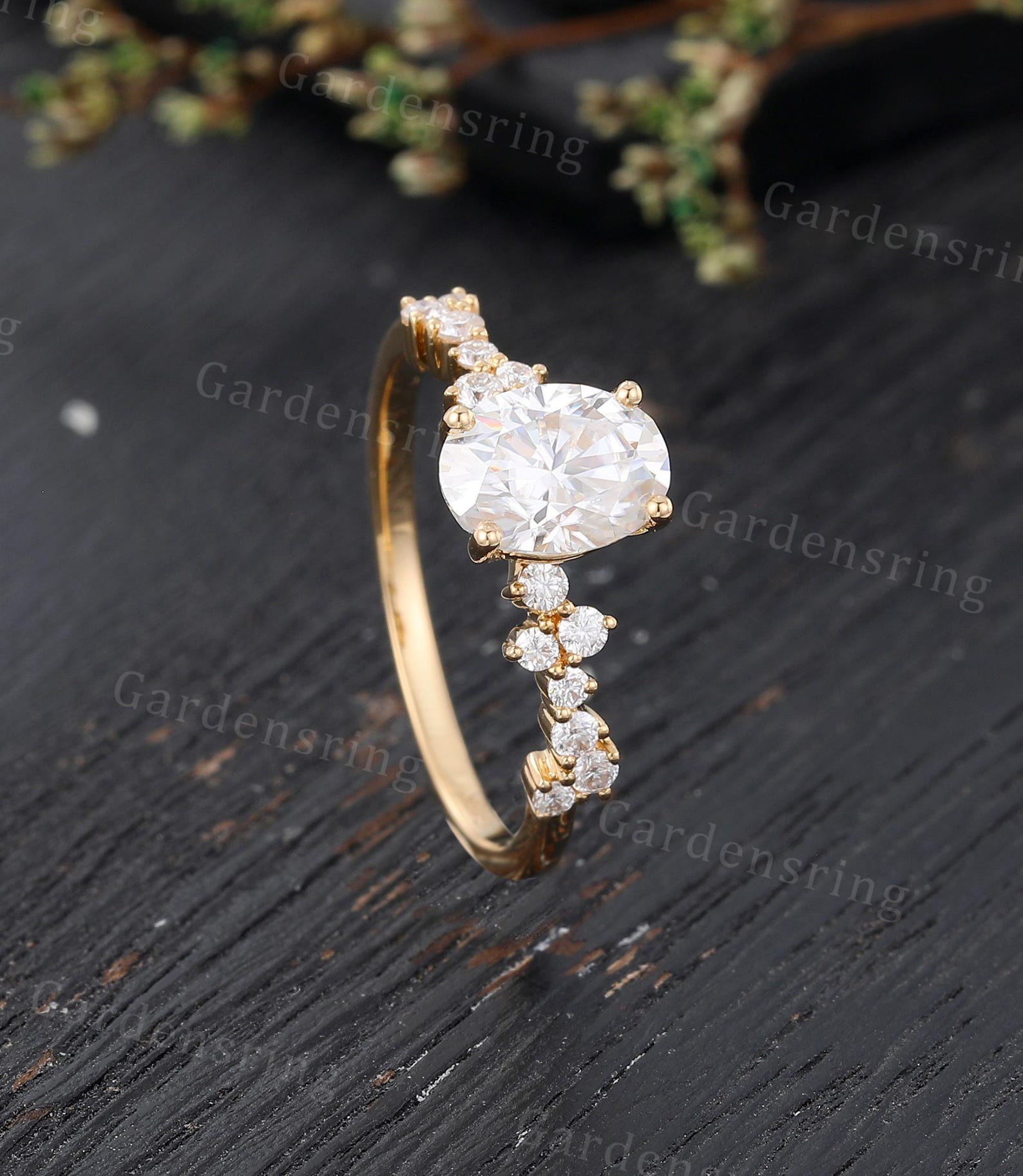 Vintage Moissanite Engagement Ring Solid Gold Oval Engagement Ring ...