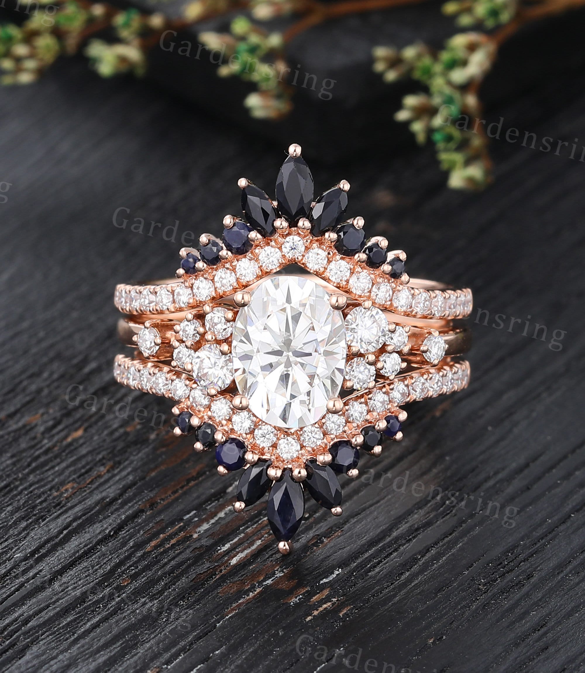 Moissanite Engagement Ring Set Vintage Oval Cut Cluster Ring