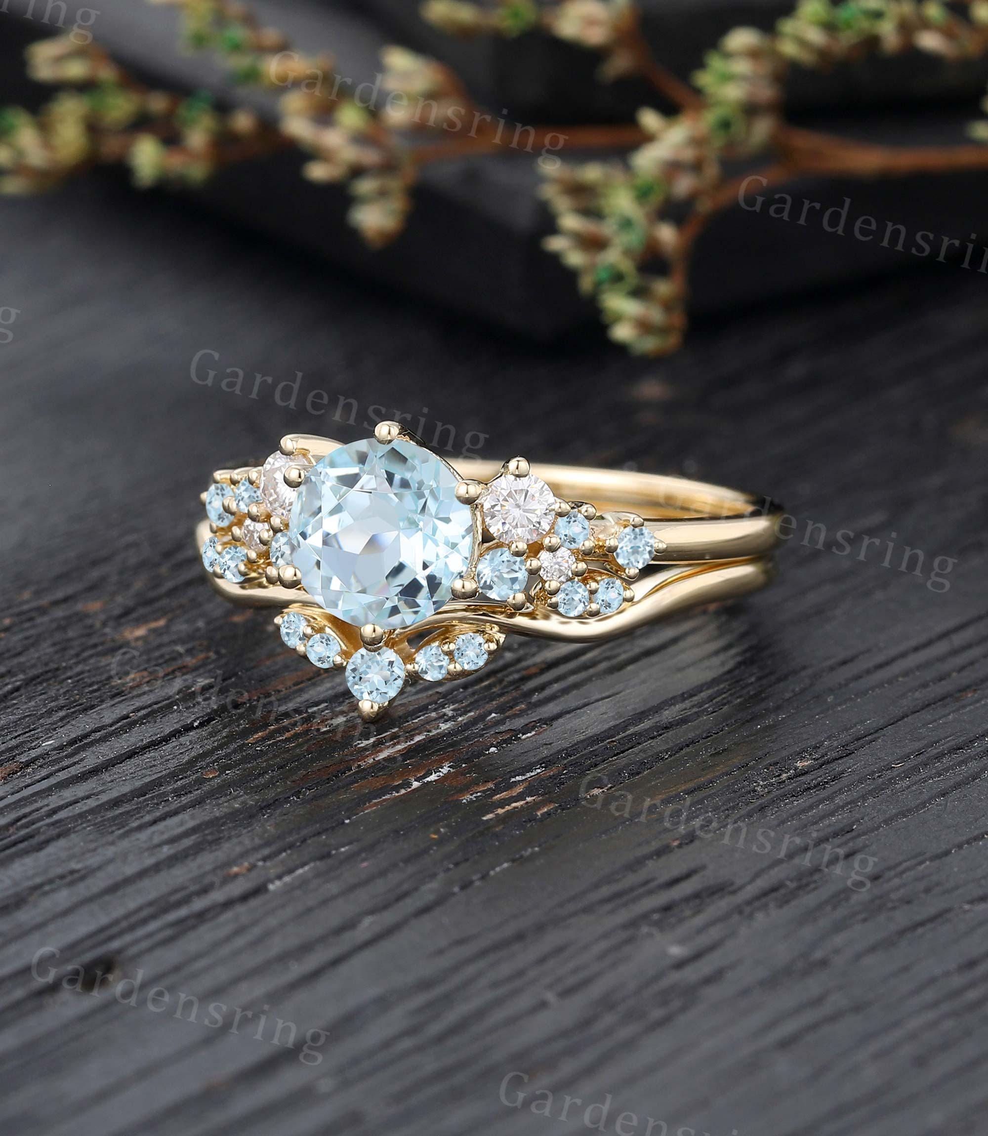 ノン Buy Vintage Aquamarine Engagement Ring Set 14k Gold Curved