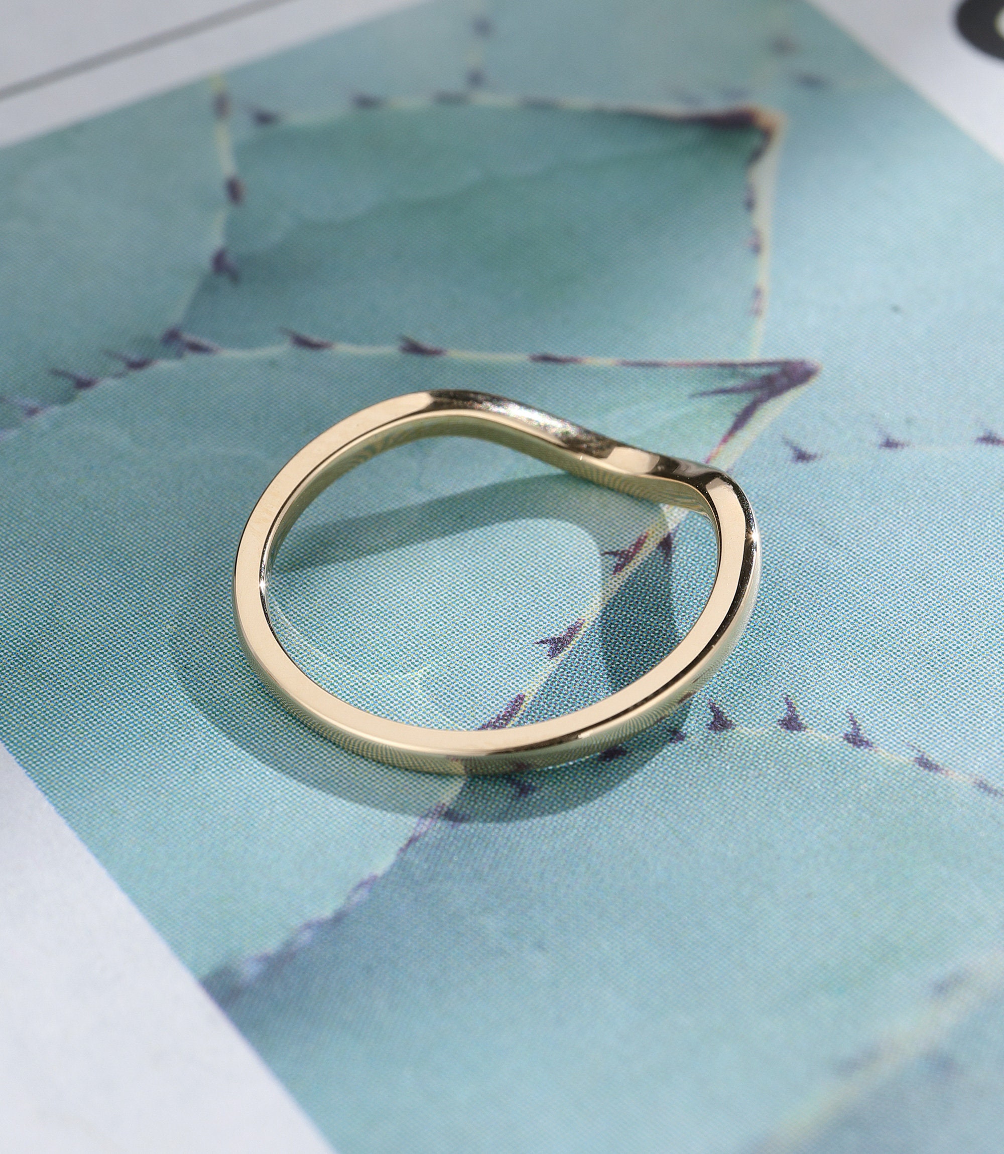 Curved Wedding Band Vintage Solid 14k Yellow Gold Antique Wedding Band ...