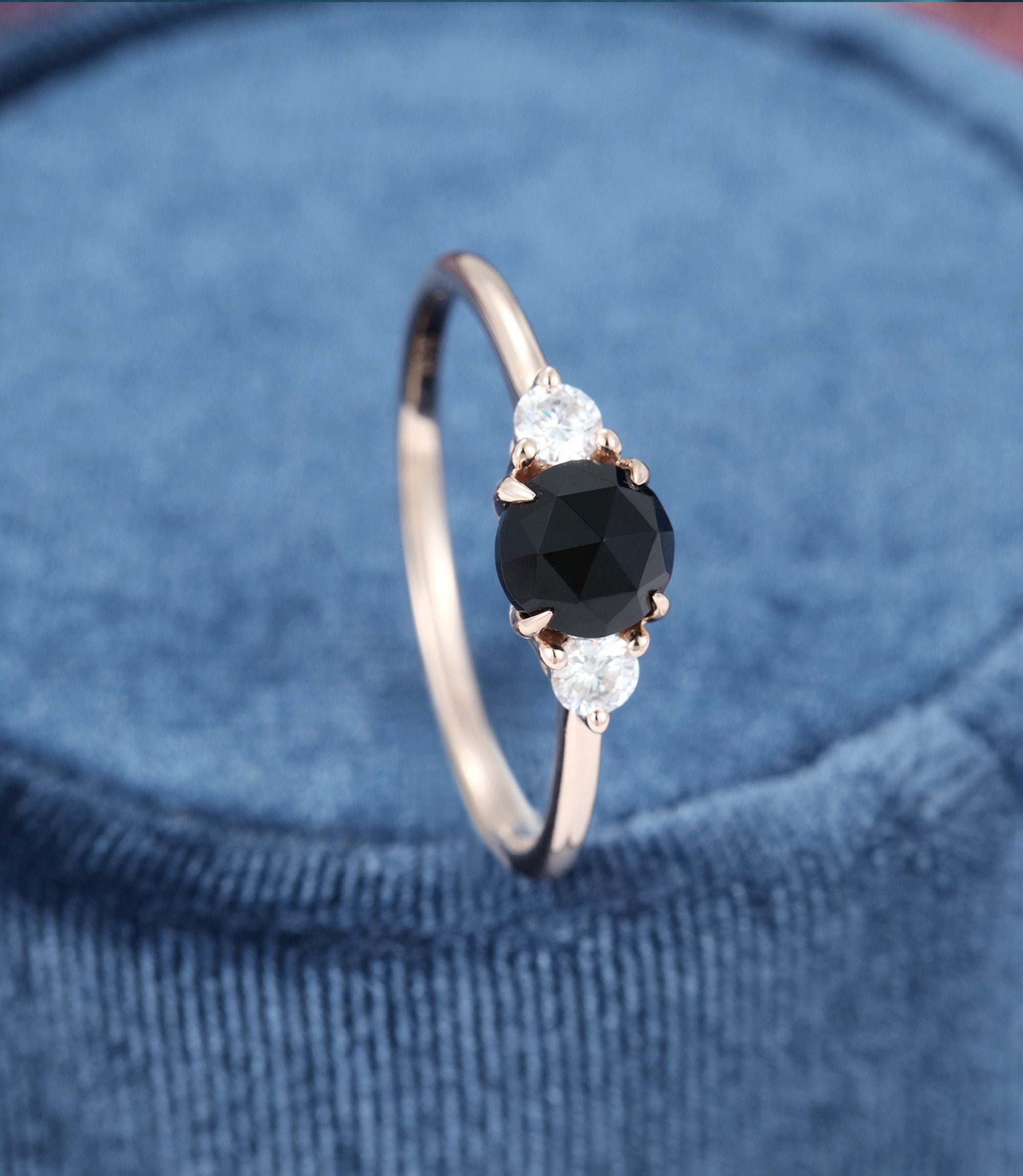Rose Gold Engagement Ring Vintage Black Onyx Engagement Ring | Etsy