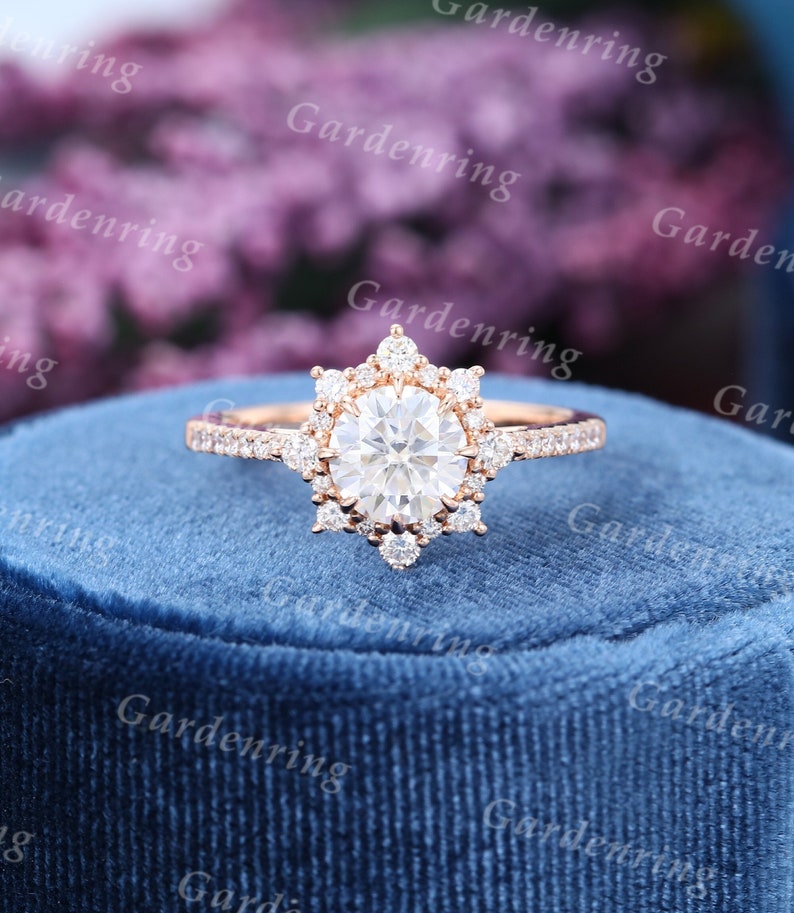 Unique Moissanite Engagement Ring Vintage Rose Gold Engagement Etsy