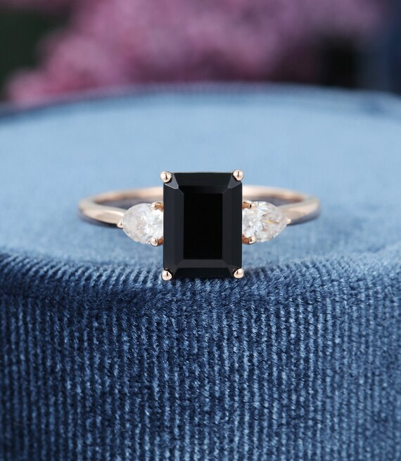 Emerald Cut Black Onyx Engagement Ring Rose Gold Simple Three Etsy Emerald Cut Black Onyx Engagement Ring Rose Gold Simple Three Etsy