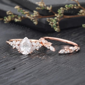 Tropfenförmig Moissanite Verlobungsring Set Vintage Marquiseschliff Diamant Ehering Rose Gold Cluster Unikat Brautschmuck Jahrestagsgeschenk