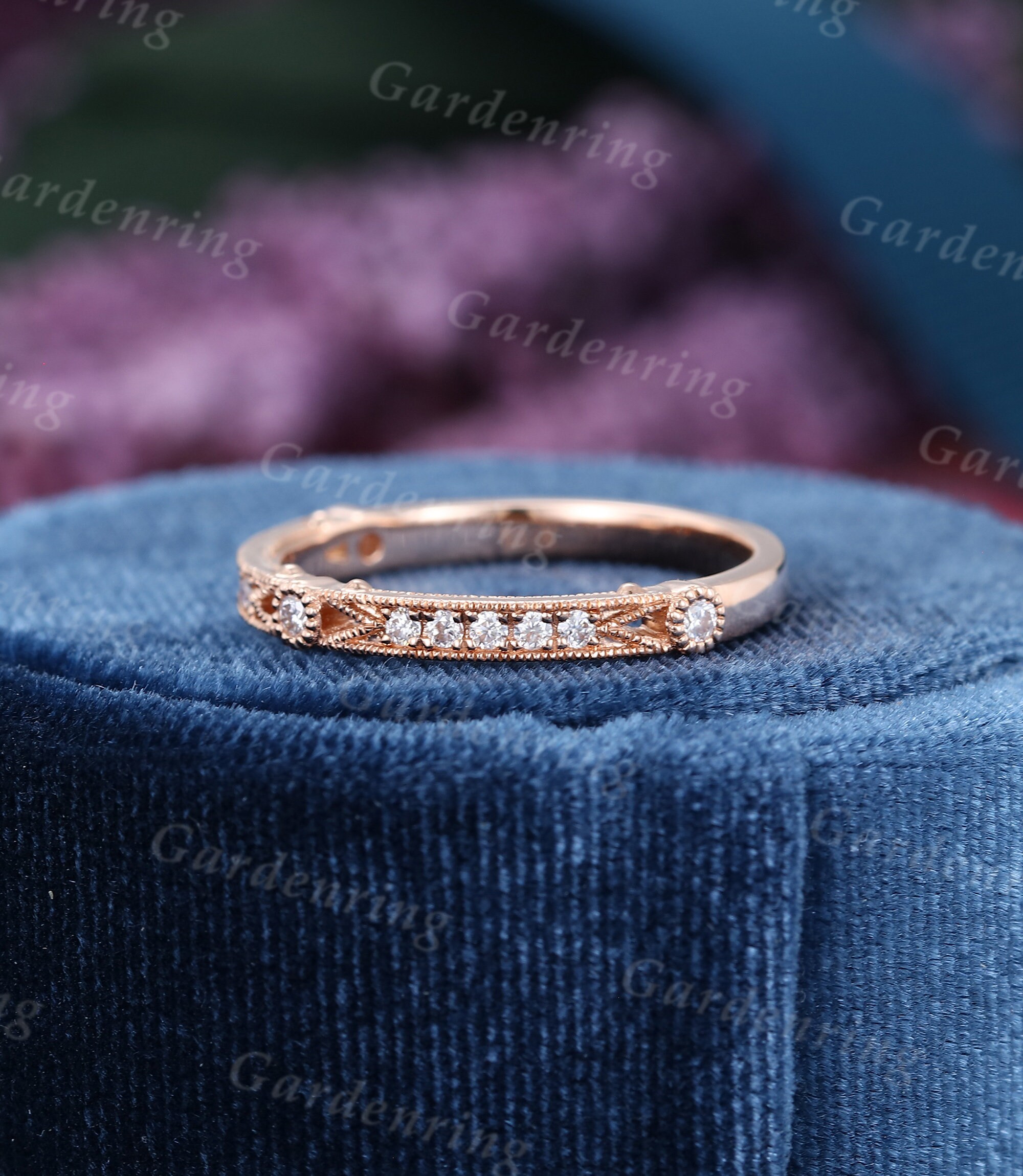 Rose Gold Wedding Band Women Unique Moissanite Wedding Band Etsy
