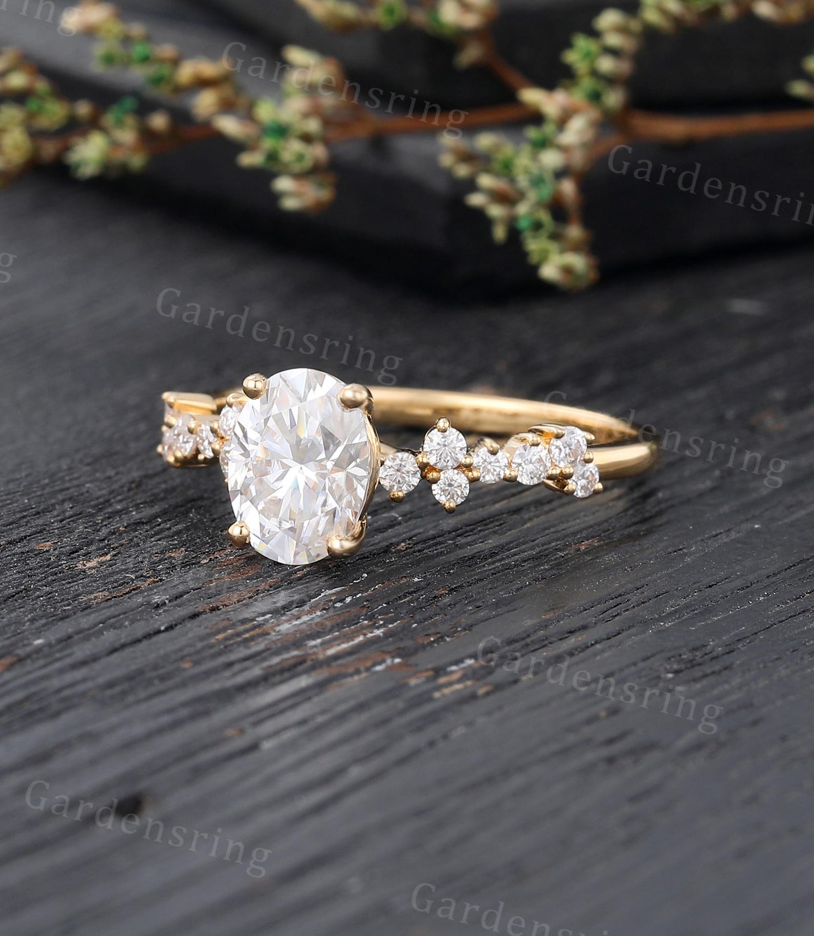 Vintage Moissanite Engagement Ring Solid Gold Oval Engagement Ring ...