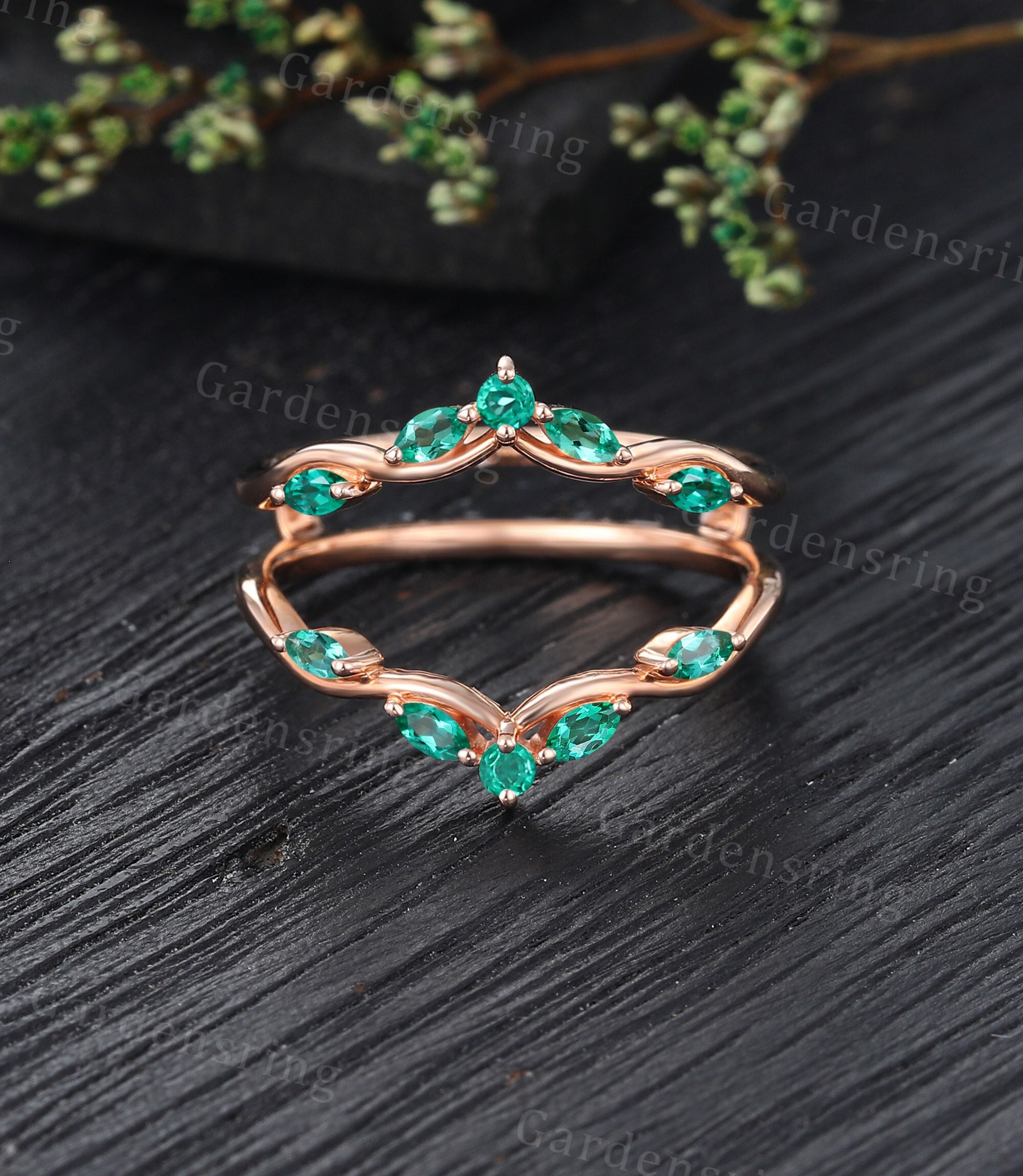 Round Green Emerald Enhancer Ring, 14K Gold Finish Emerald Ring Guard, Ring Guards & Spacers for Women, Wrap Ring, Engagement Ring Guard