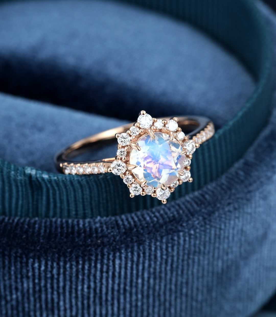Moonstone Engagement Ring Vintage Rose Gold Engagement Ring - Etsy