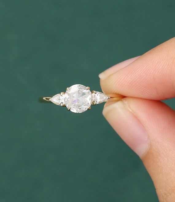 Rose Cut Moissanite Engagement Ring Vintage Simple Engagement Etsy