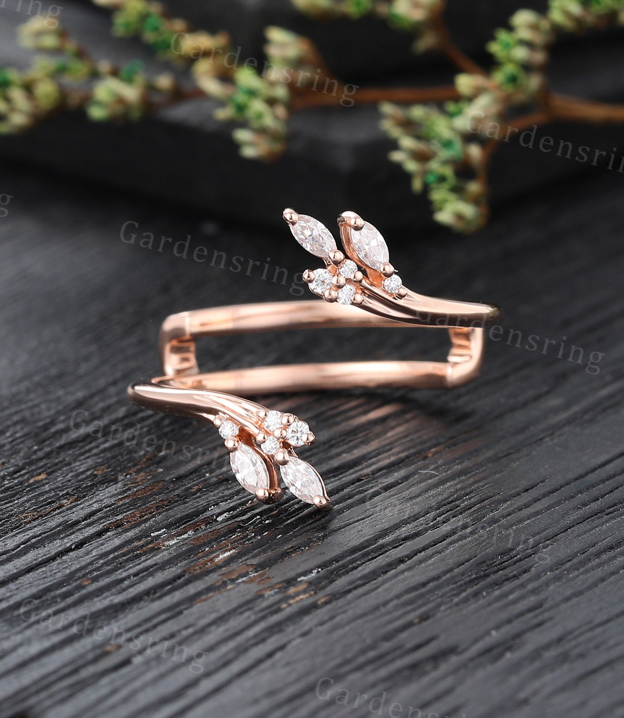 Vintage Marquise Moissanite Wedding Band Rose Gold Enhancer Ring ...