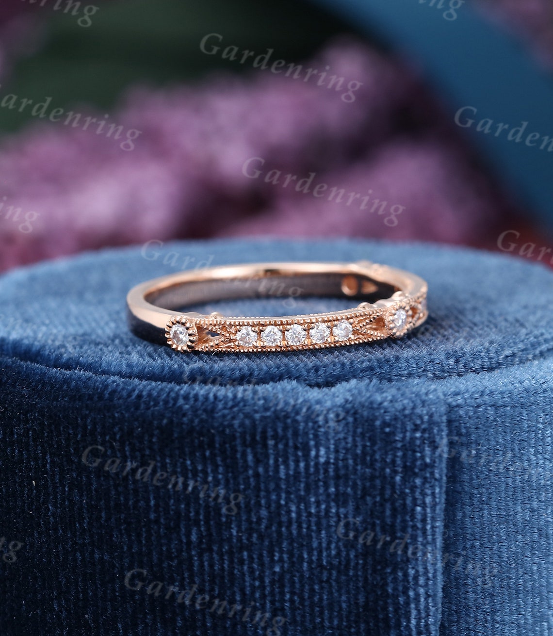 Rose Gold Wedding Band Women Unique Moissanite Wedding Band Etsy
