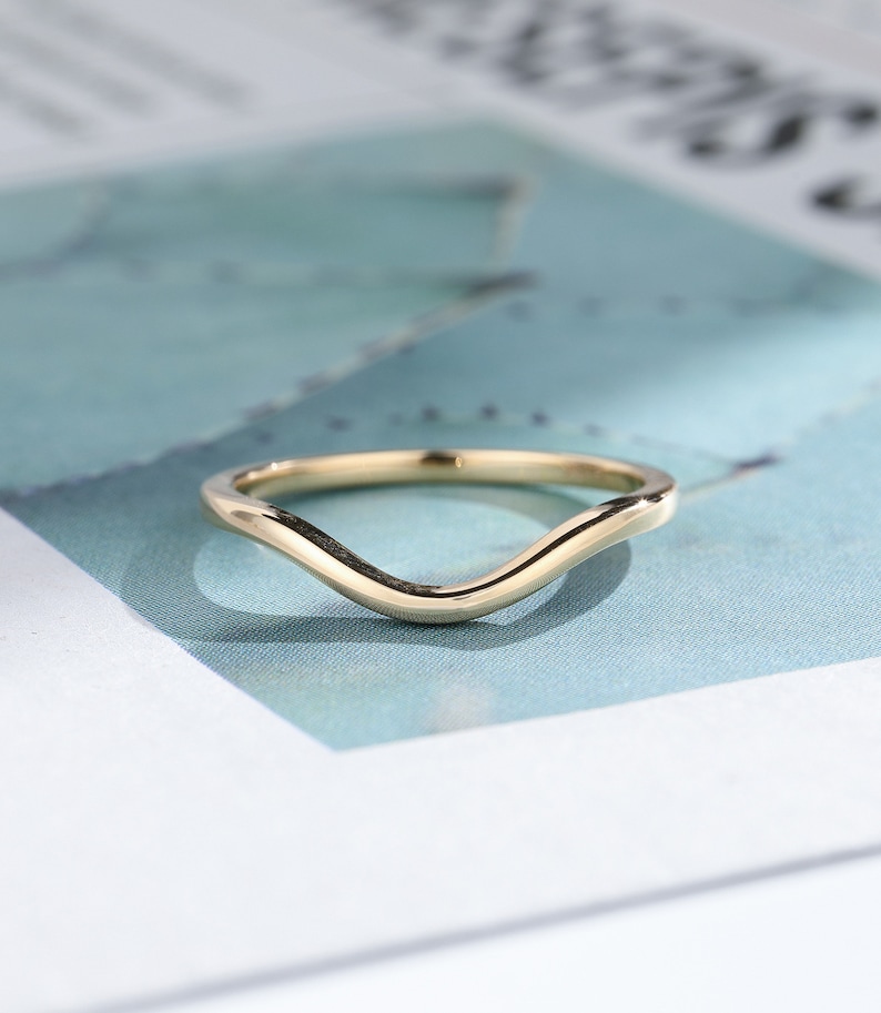 Curved Wedding Band Vintage Solid 14k Yellow Gold Antique Wedding Band ...