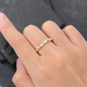 Vintage Solid 14K Yellow Gold Floral Wedding Band Full Eternity Diamond ...
