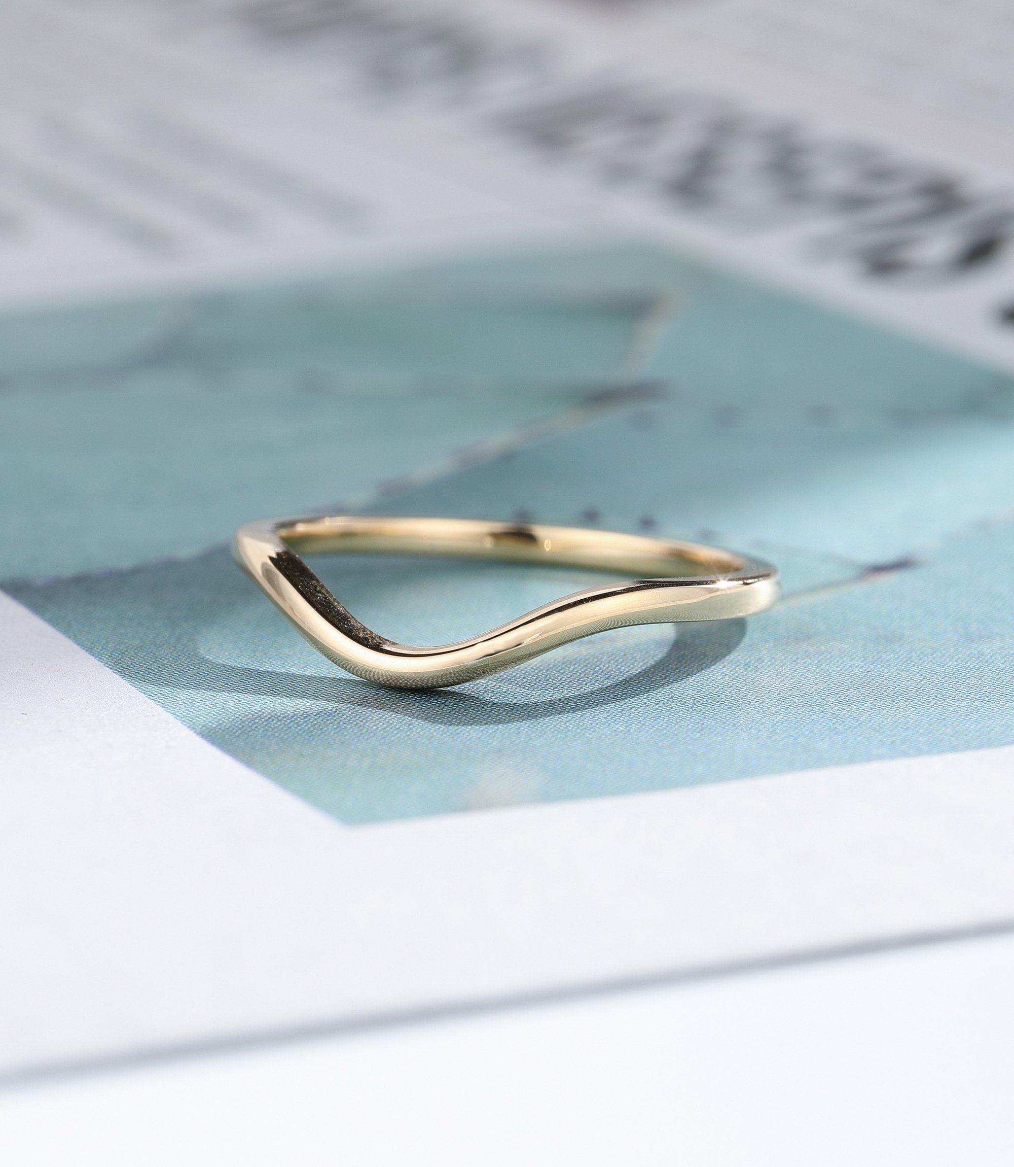 Curved Wedding Band Vintage Solid 14k Yellow Gold Antique Wedding Band ...