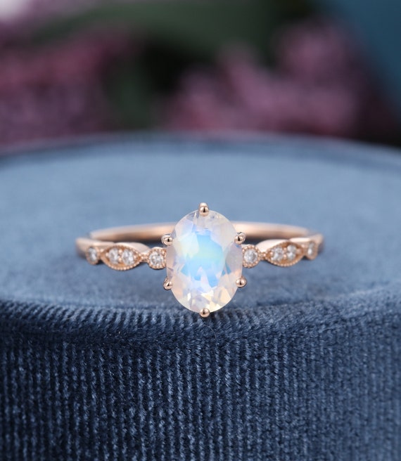 Oval cut Moonstone engagement ring rose gold Unique engagement | Etsy