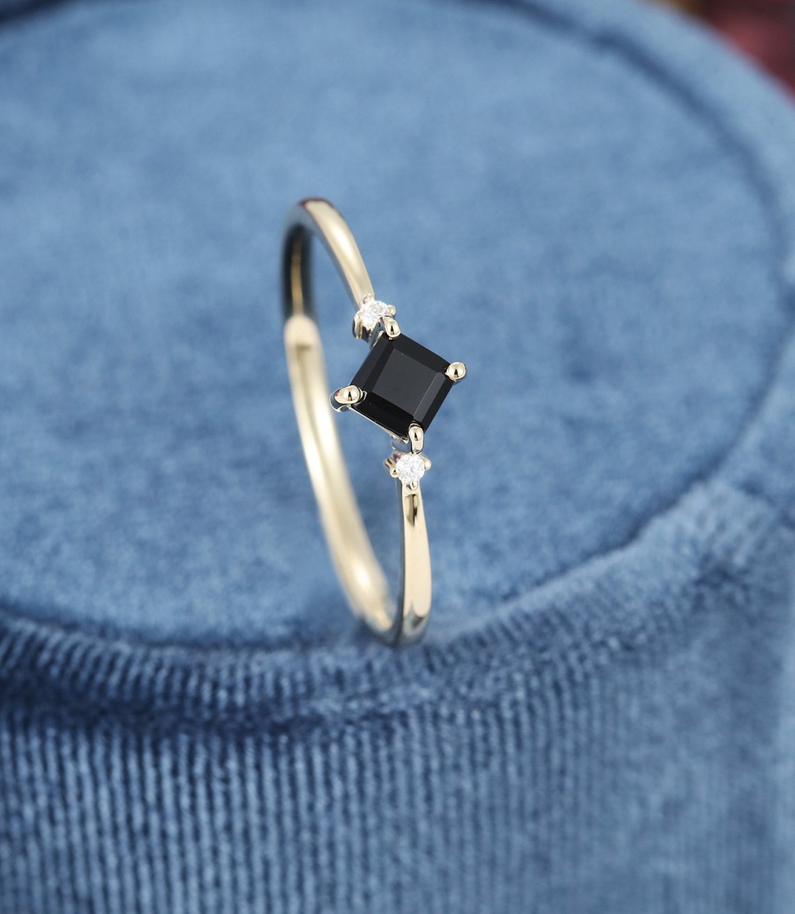 Square Black onyx engagement ring women solid 14 gold Etsy