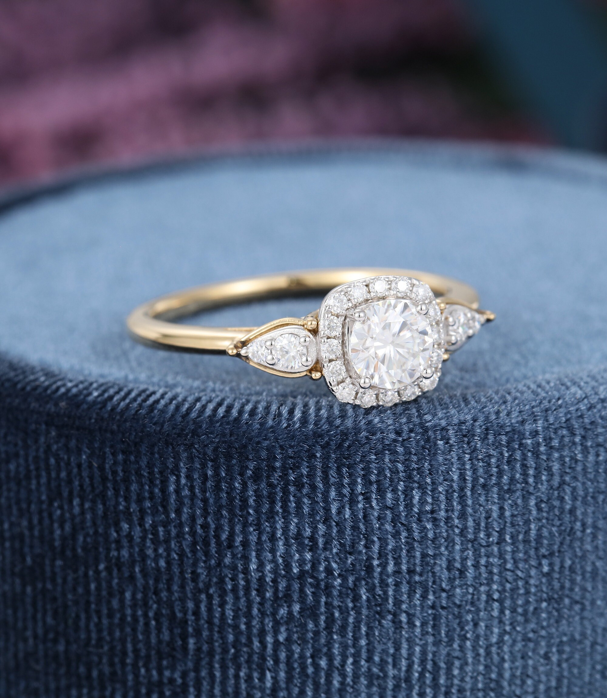 Moissanite Engagement Ring Vintage Unique Engagement Ring | Etsy