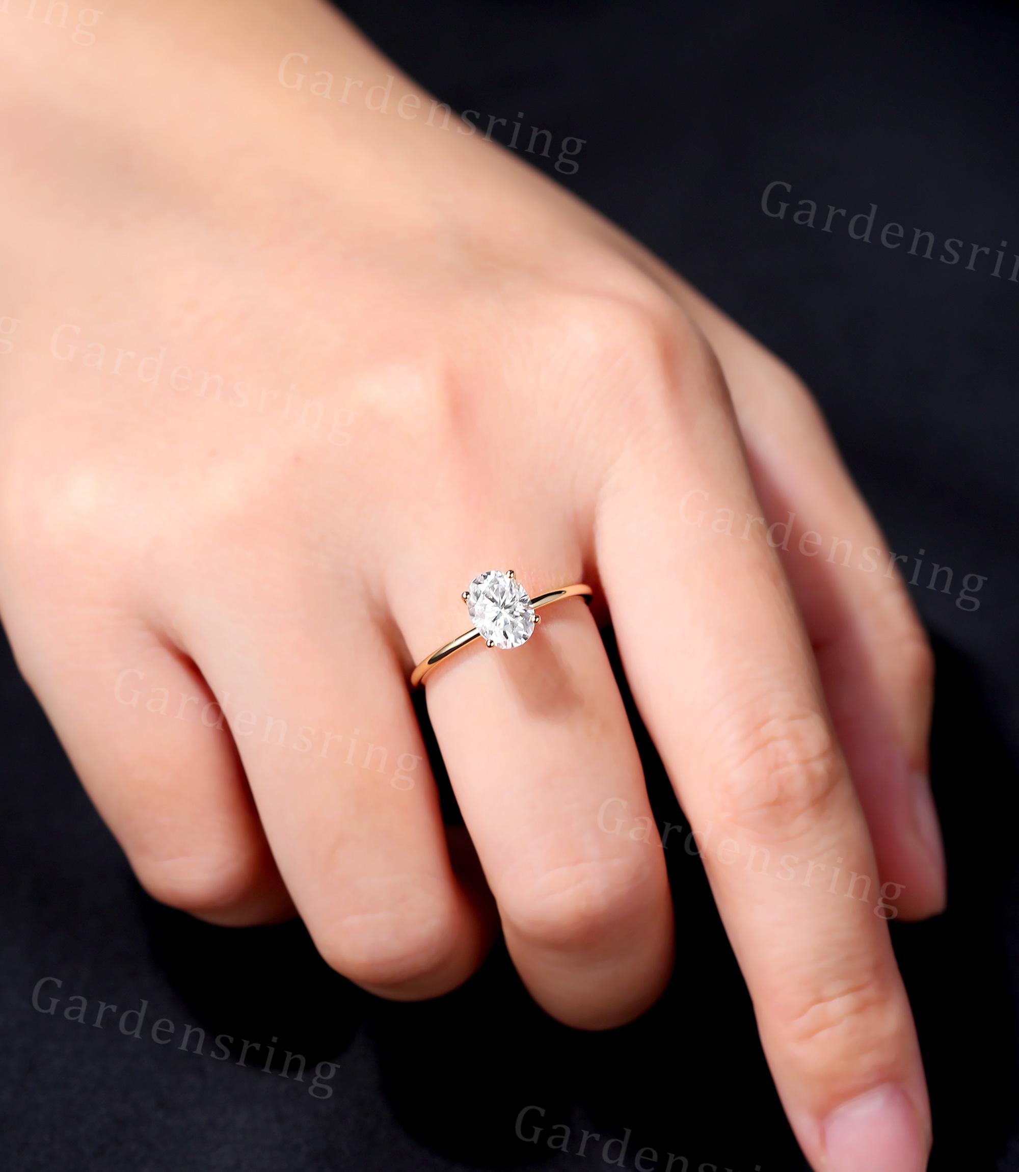 Oval Cut Moissanite Engagement Ring Solid Gold Solitaire Ring Vintage ...